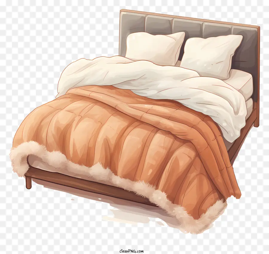 cartoon bed fluffy comforter leather bed frame white pillow cases orange furry blanket