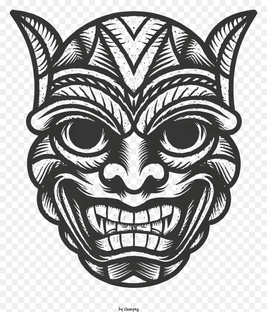 Demon kim loại răng nanh gầm gừ mặt đen và trắng - Đứng đầu quỷ kim loại đe dọa trên nền đen