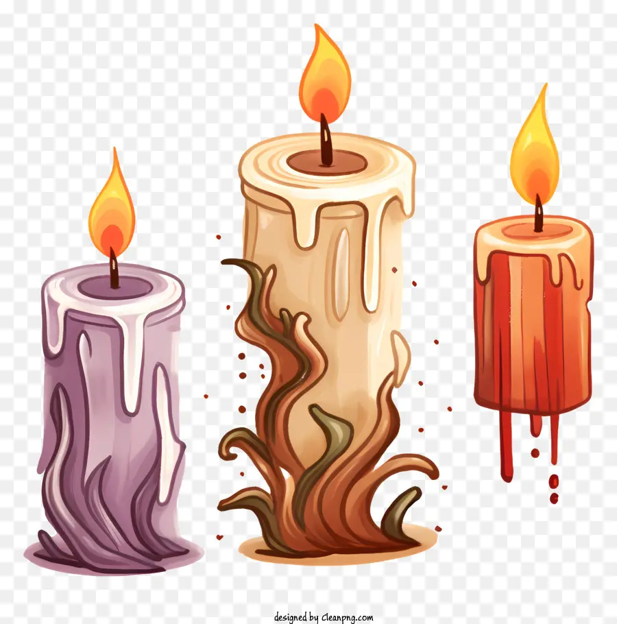 Kerzendesigns farbige Kerzen tropfen Wachs Effekt Flammengrößen Weiße Kerzen - Farbenfrohe, tropfende Kerzen im kreisförmigen Muster angeordnet