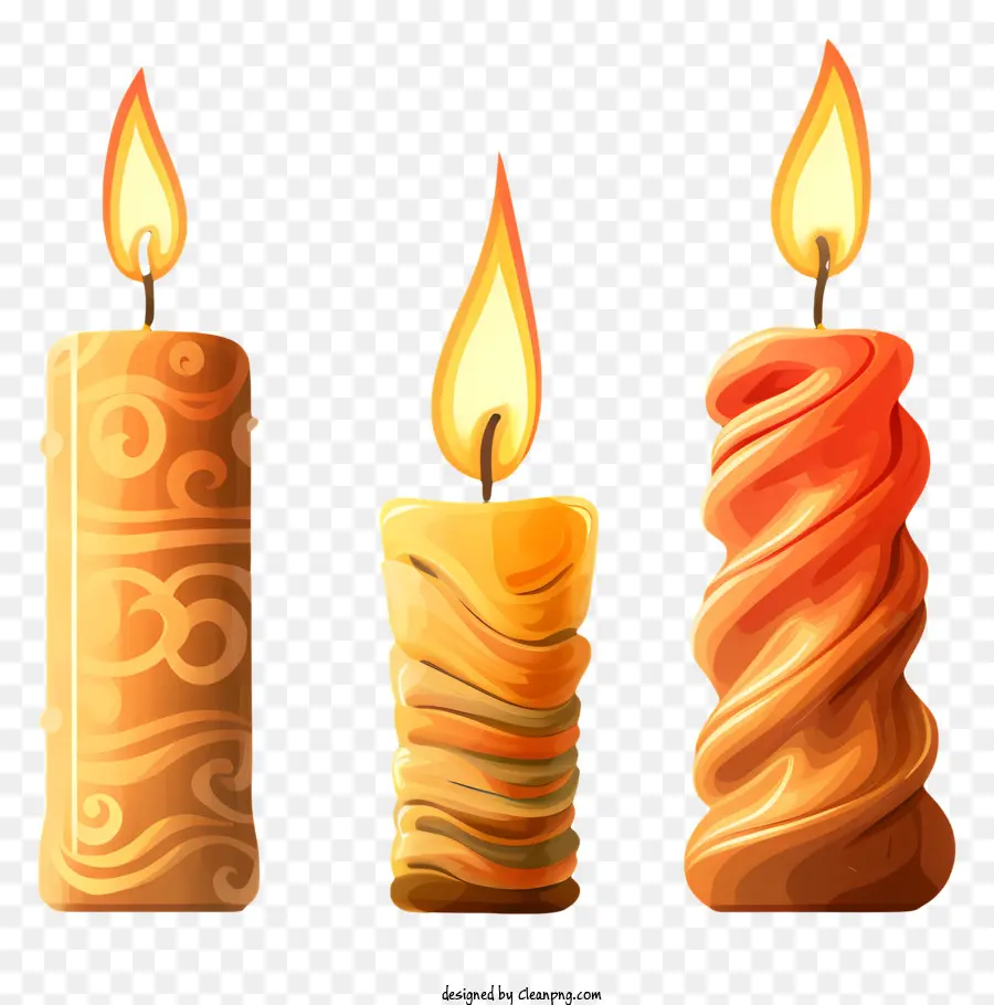 Kerzendesigns wirbelnde Muster herzförmiges Kerzenwellungsdesign Leuchtete Kerzen - Drei beleuchtete Kerzen mit unterschiedlichen Designs beleuchten