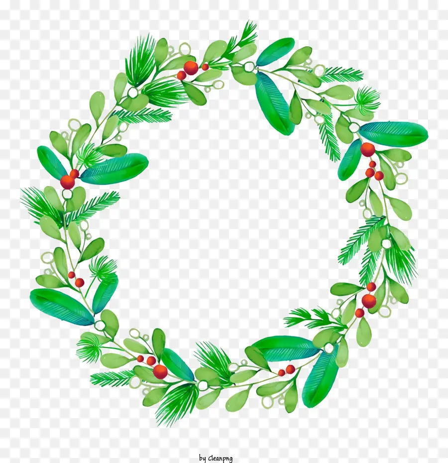green wreath berries leaves bright colors black background