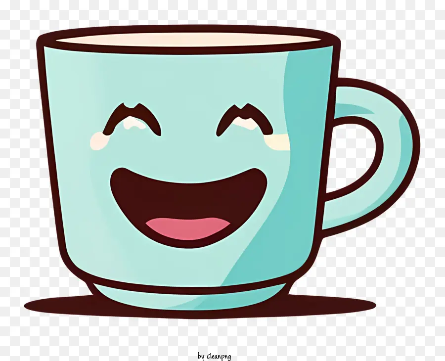 smiling coffee cup blue ceramic cup white rim and handle joyful coffee mug happy expression