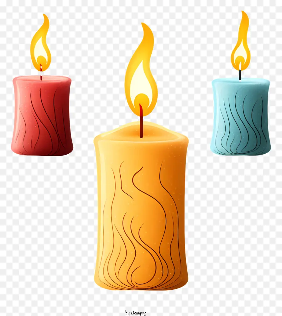 Kerzen zündeten Kerzen gelbe Kerzenrote Kerzenblaue Kerze - Lebendiges Bild von farbigen Kerzen mit Flammen