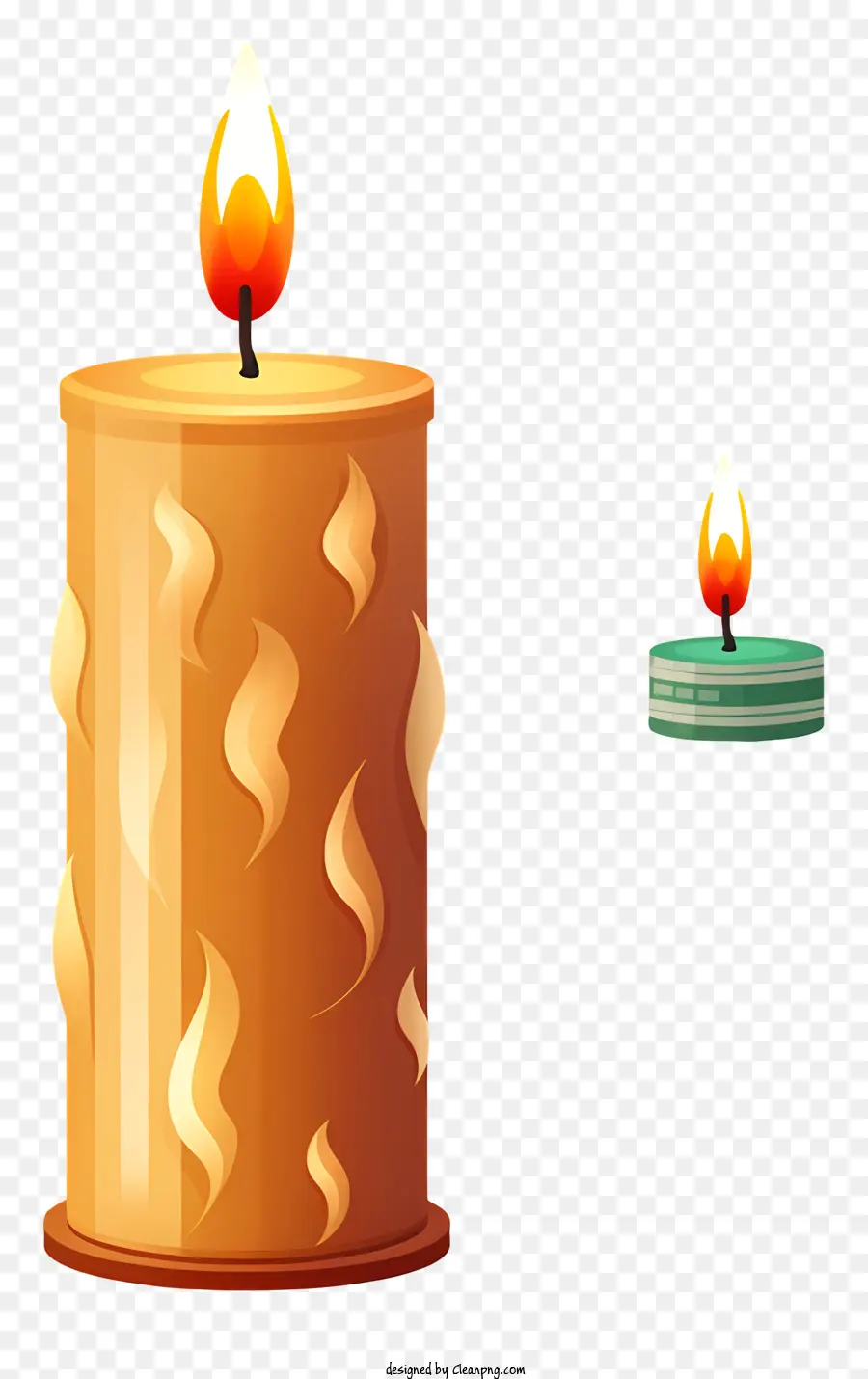 lit candle flickering flames wooden candle warm yellow hue cool orange flames
