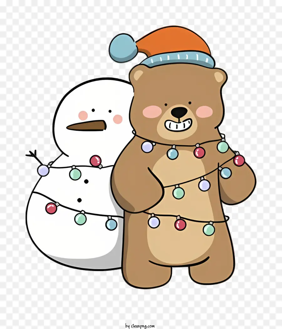 Stelle (sfondo - Cartoon Bear and Snowman con accessori festivi
