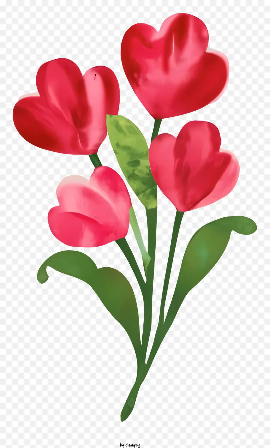 Bó hoa - Hoa tulip đỏ được sắp xếp với lá xanh trong bó hoa