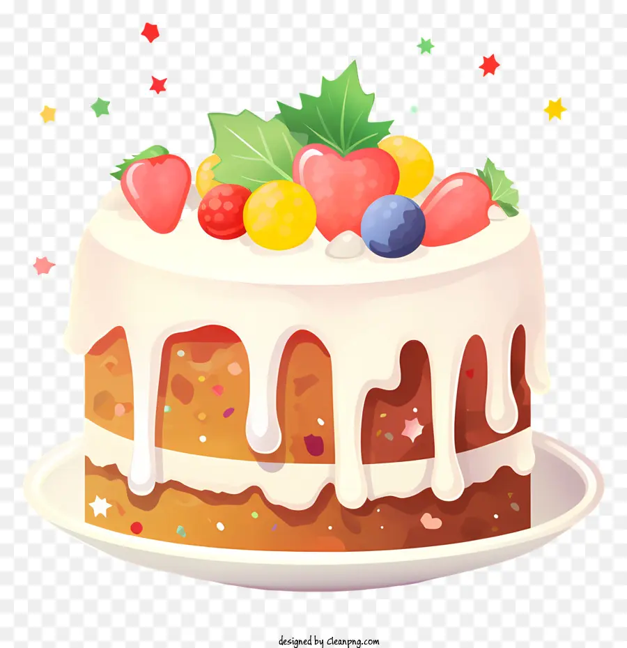 cake with frosting fruit cake glass of milk glass of soda strawberry cake