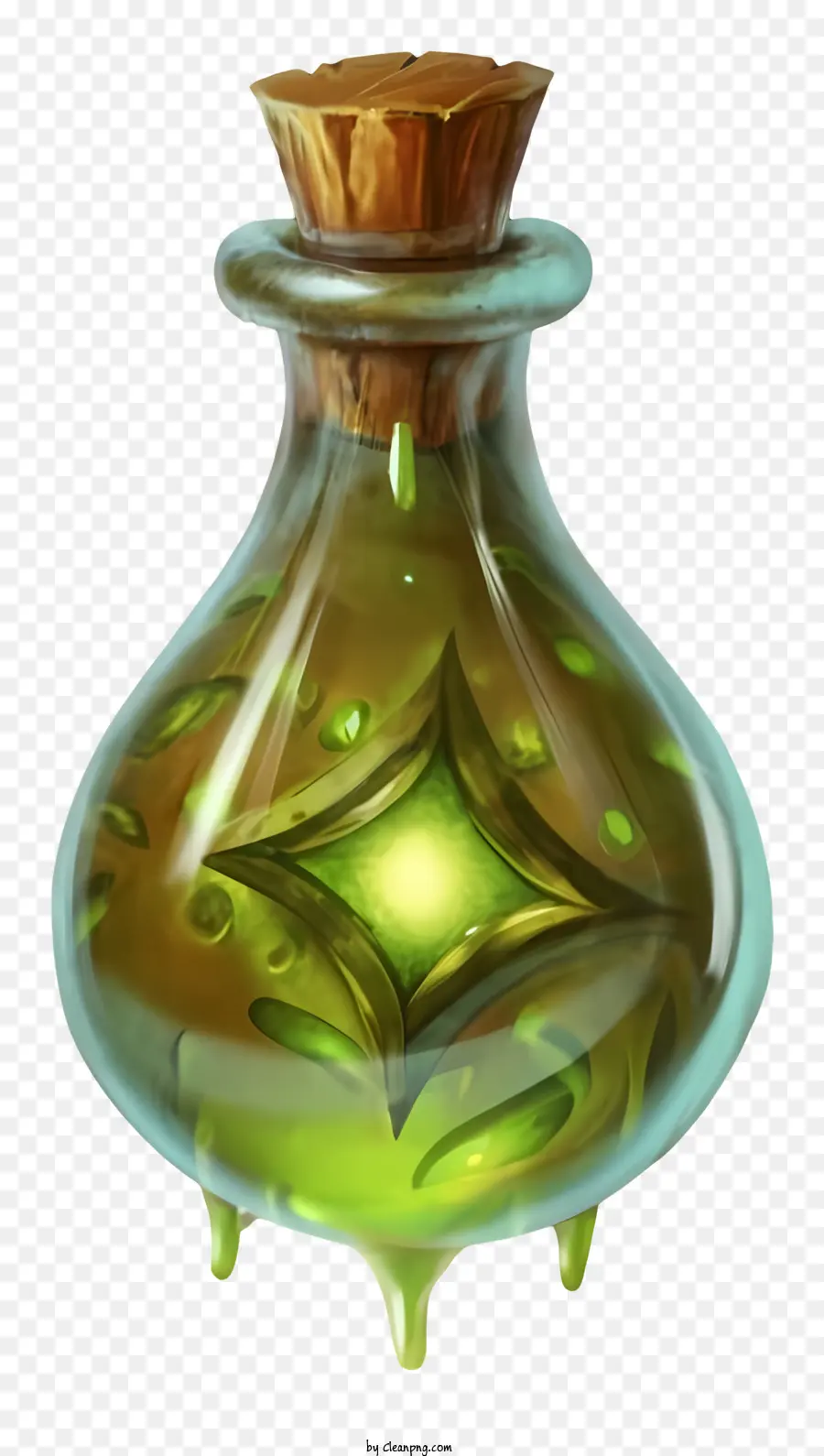 Glasflasche grüne Flüssigkeit kleiner Größe klares Glas scheint - Kleine Glasflasche mit grünem Flüssigkeit gefüllt