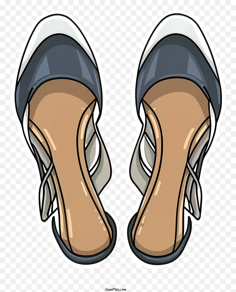 Giày ngón chân chỉ giày cao gót màu đen và màu xanh hải quân dây đeo trên Vamp White gót chân - Giày cao gót màu xanh da đen và màu xanh hải quân