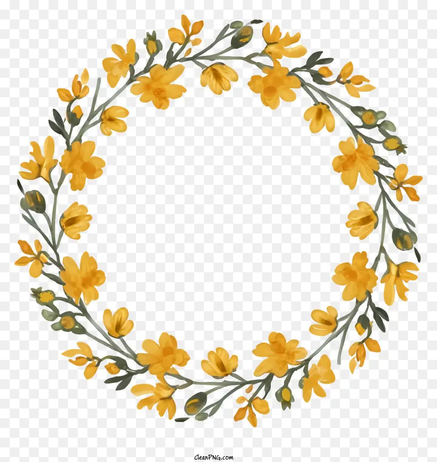 wreath yellow flowers circular shape black background watercolor