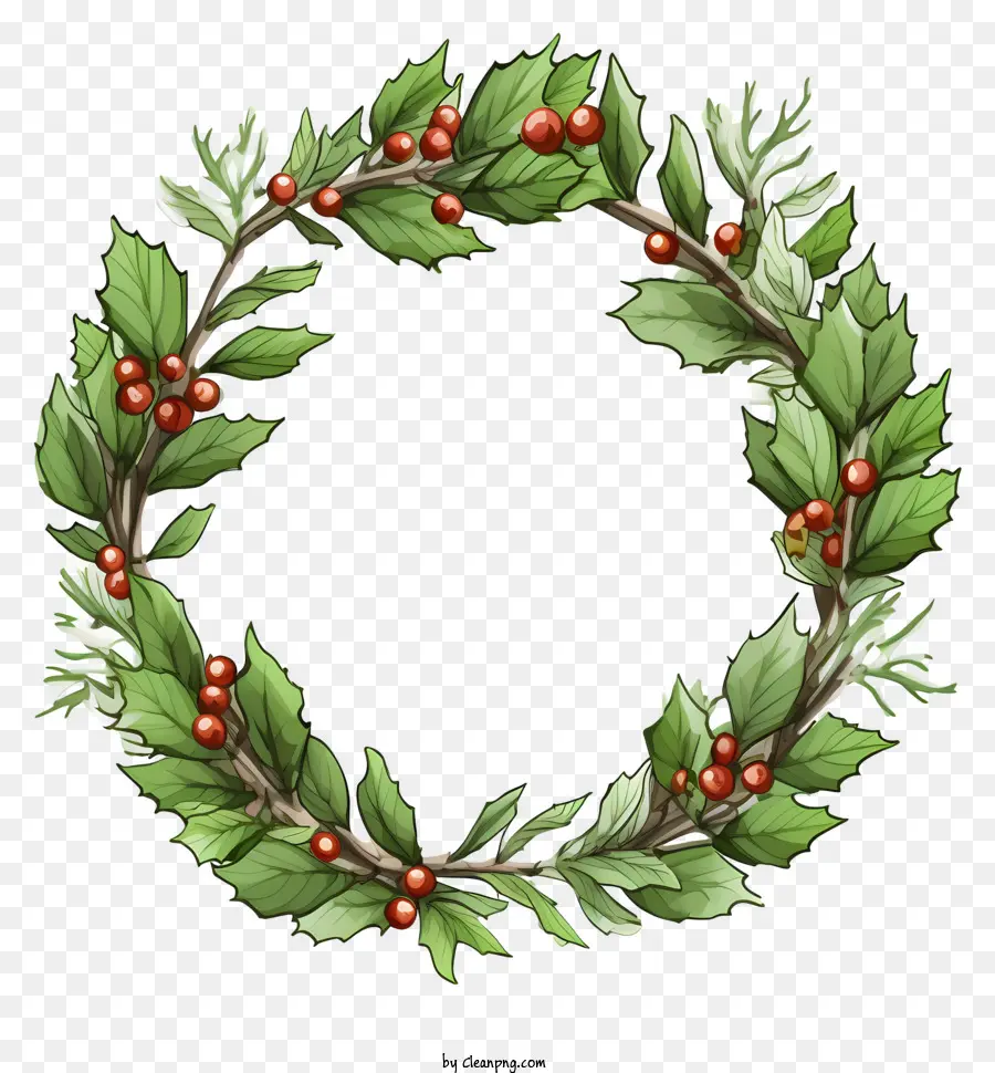 holly wreath holly leaves holly berries black background red berries