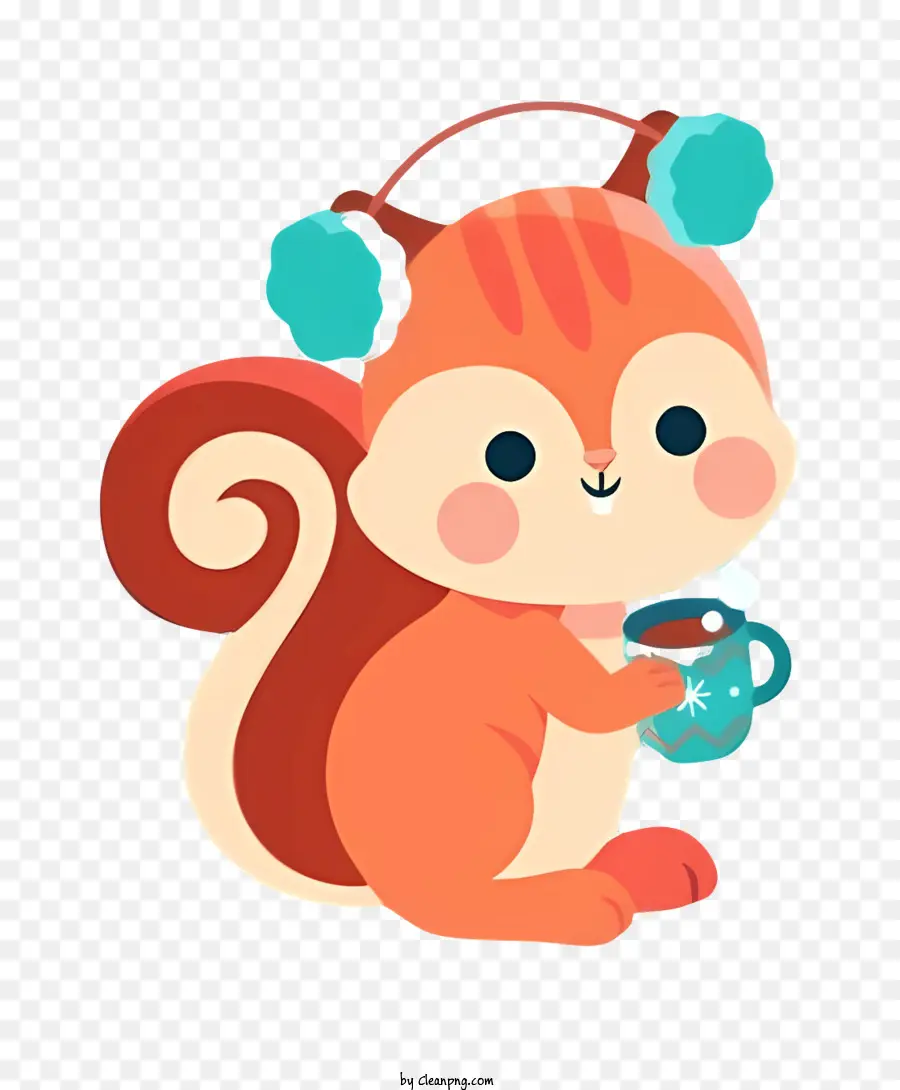 Süßes Eichhörnchen Eichhörnchen mit Massen -Cartoon -Eichhörnchen lächelnd Eichhörnchen Eichhörnchen trinken - Cartoon Eichhörnchen hält leere rote Becher, lächelnd