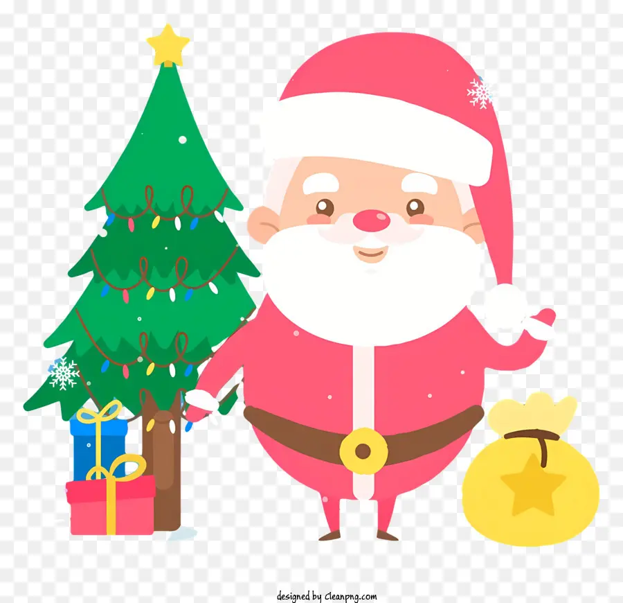 albero di natale - Personaggio dei cartoni animati festivi con albero di Natale e regali