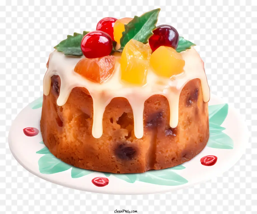 Kuchen Schlagsahne Zuckergussfruchtscheibe frischer Obstteller - Kuchen mit Schlagsahne, Obstscheibe, dekorativer Teller