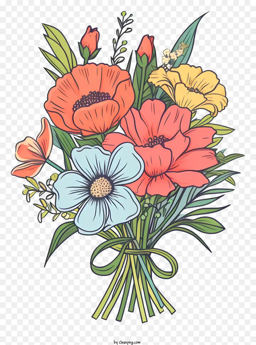 bó hoa - Bouquet đầy màu sắc của hoa hồng và hoa cúc minh họa
