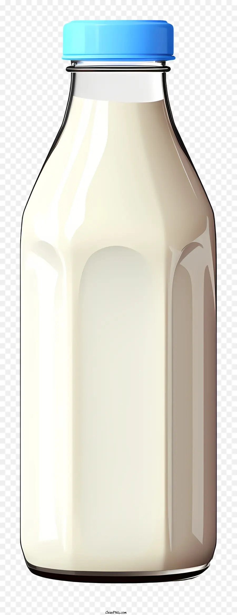 glass bottle milk blue cap black background transparent bottle