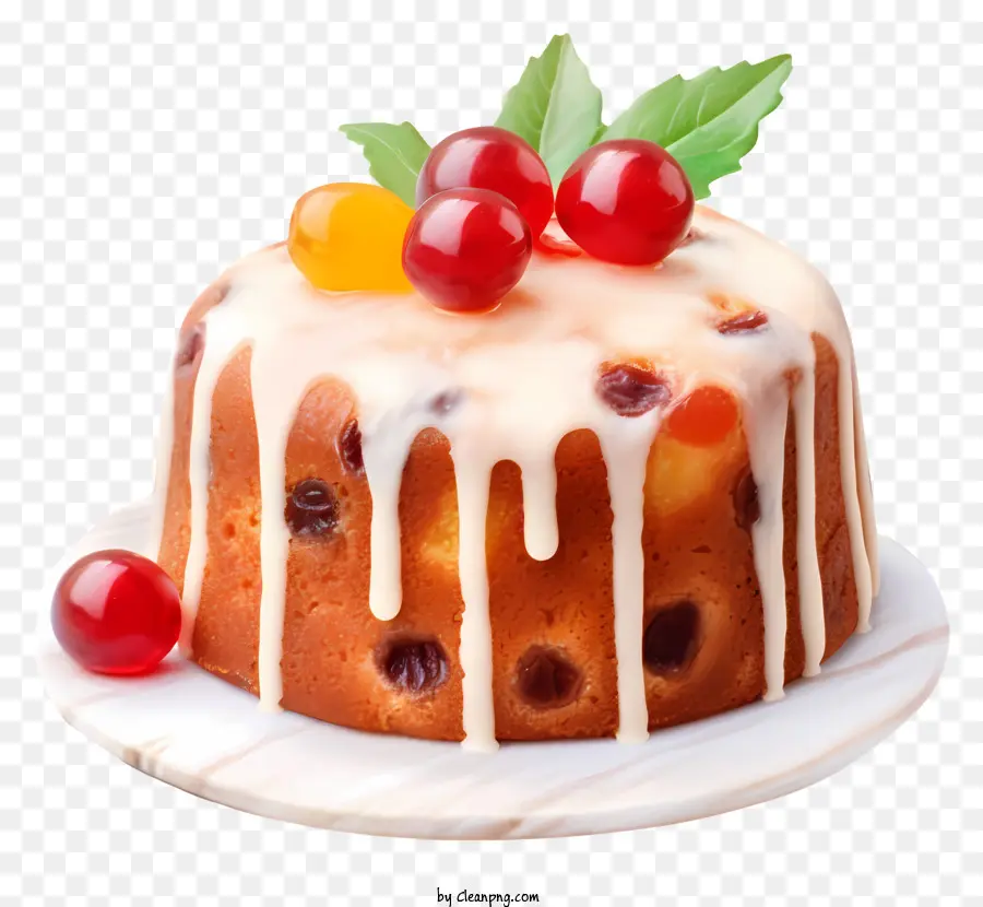 Kuchen -Zuckergussfrucht rote Kirschen weißer Zuckerguss - Appetitliche Kuchen mit weißem Zuckerguss und Obst