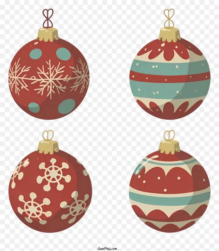 Weihnachtsschmuck - Bunte Ornamente mit Schneeflocken auf schwarzem Hintergrund