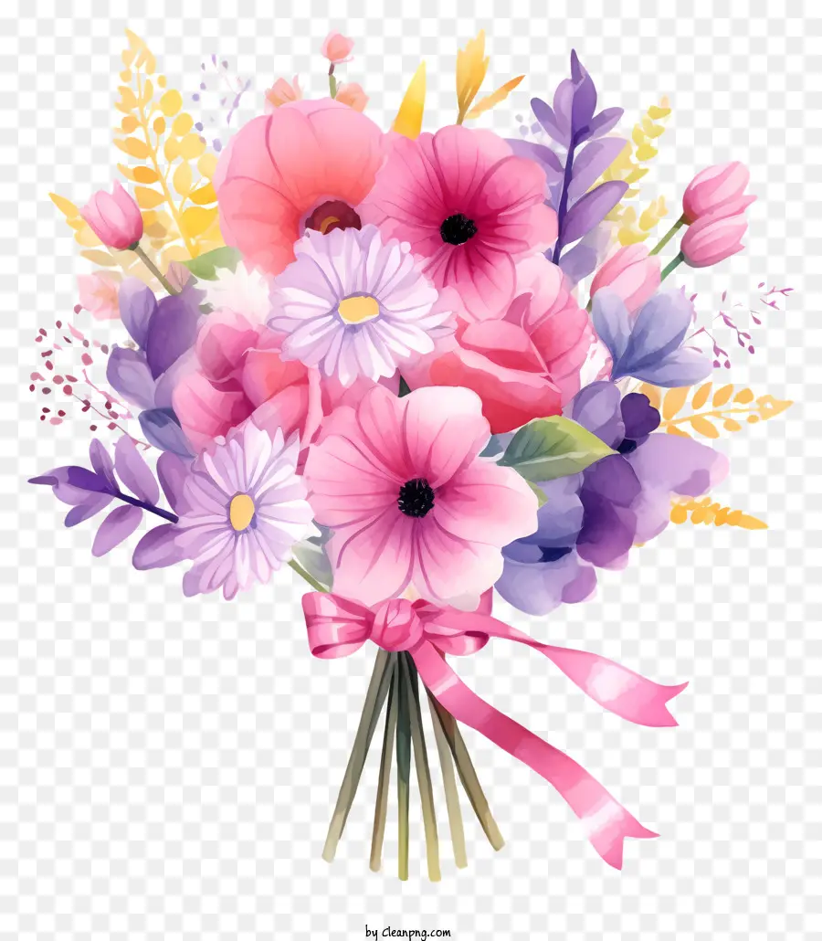 Pink Ribbon - Minimalistischer Bouquet mit lebendigen, eleganten Blumen auf Schwarz