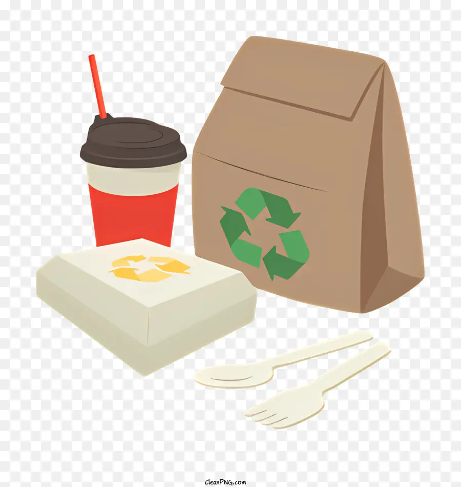 Fast -Food -Mahlzeit Plastikbehälter Plastikplastik Plastikgabel verkehrt herum Tasse - Bild einer Fast -Food -Mahlzeit mit Plastikmüll