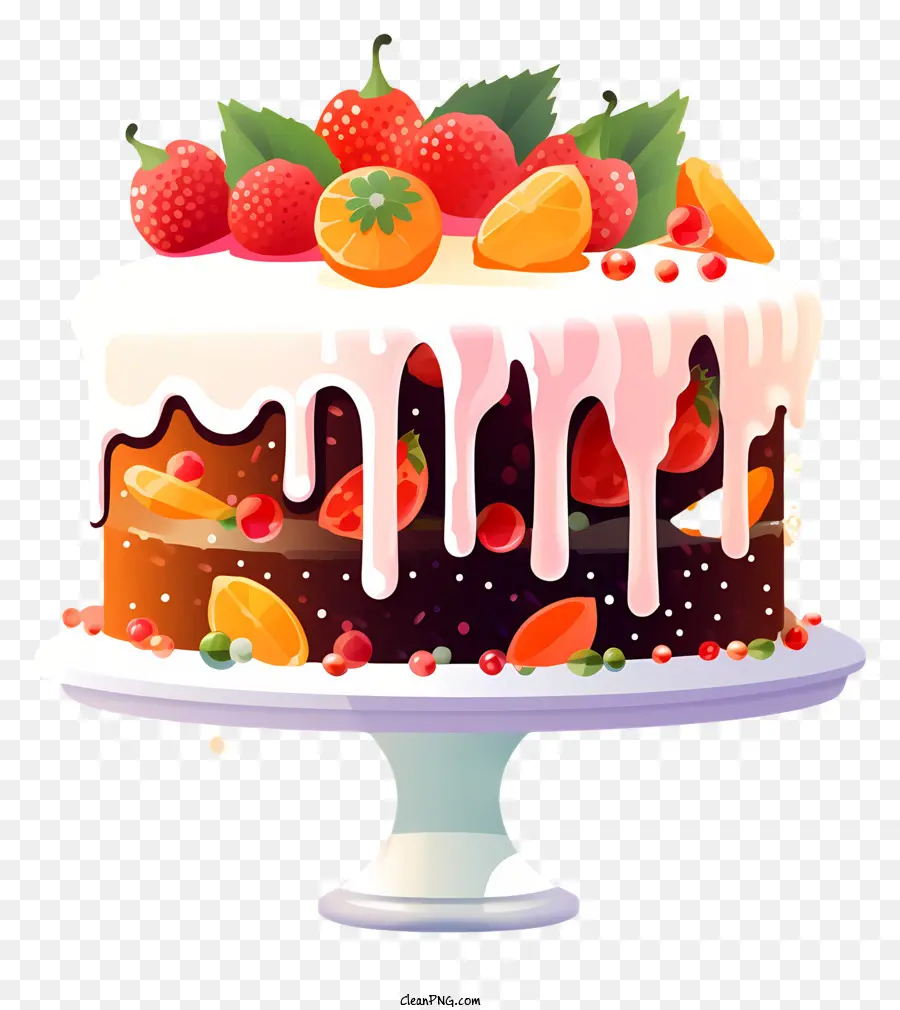 cake frosting fruit strawberries cherry