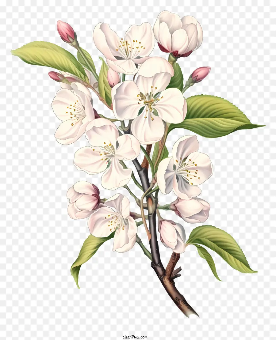 Malen blühender Apfelbaumblüten voller Blüte weiße Blüten - Gemälde des blühenden Apfelbaums mit weißen Blüten