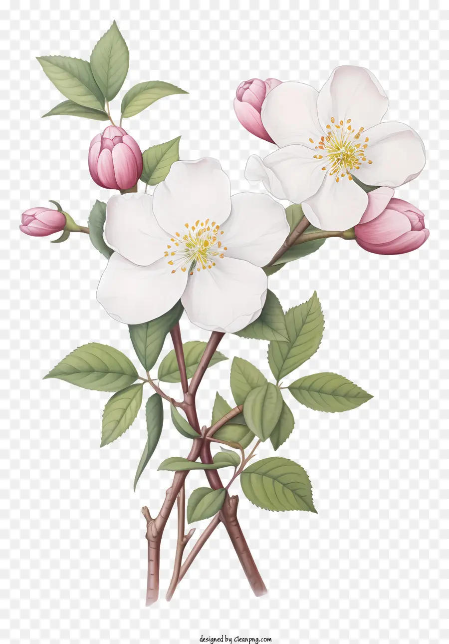 weiße Blume - Weiße Blume mit rosa Blütenblättern und grünen Blättern