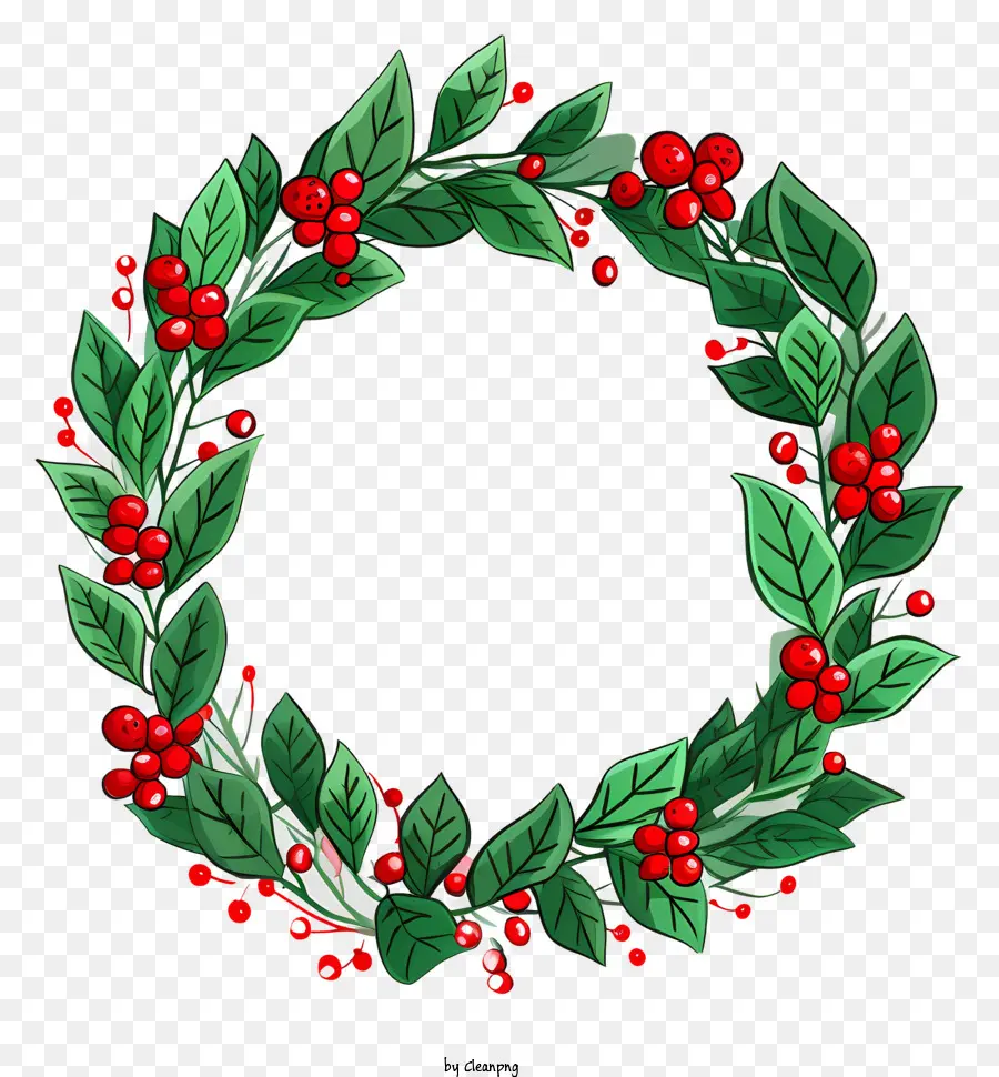 Weihnachten Kranz - Holly -Kranz mit roten Beeren auf schwarzem Hintergrund