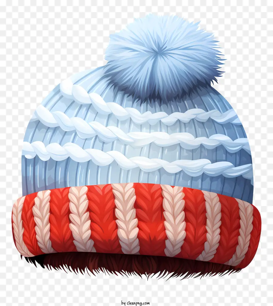 winter Hut - Gestrickter Hut mit Pom Pom in Blau und Rot