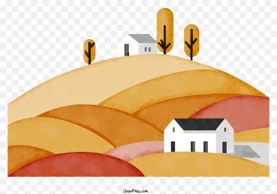 Orange - Farbenfrohes Haus auf Hügel umgeben von der Natur umgeben
