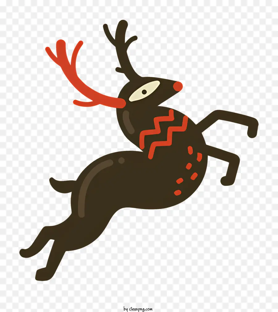 Cartoon Reindeer Running Reindeer Reindeer Illustration Brown Antlers con macchie rosse Black Reindeer Body - Renne dei cartoni animati che corre con ampie corna in sfondo nero