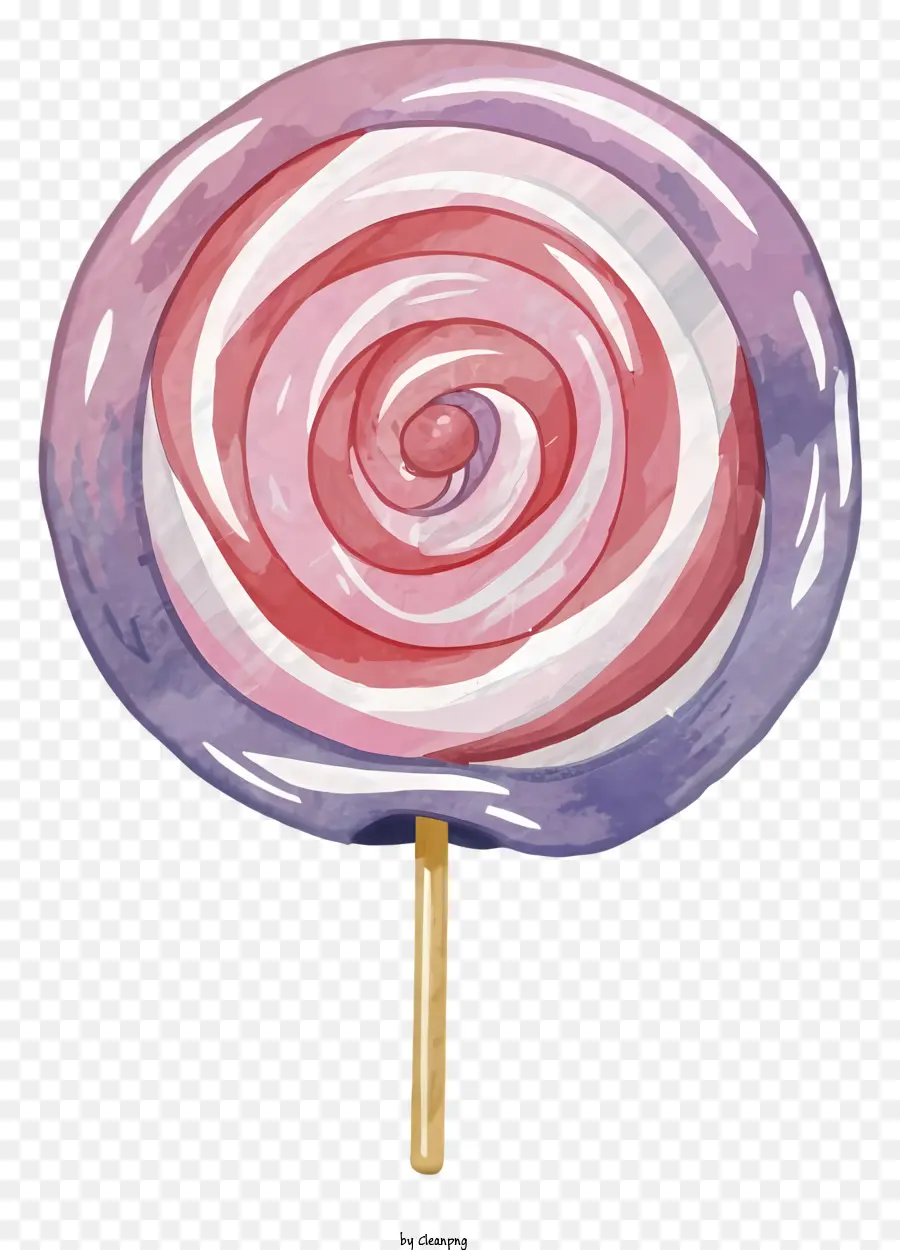 pink and purple lollipop wooden stick swirl of colors waxy substance sticky surface