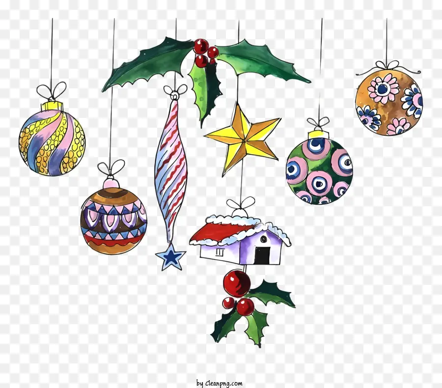 Weihnachtsbaumschmuck - Bunte Ornamente mit verschiedenen Formen und Materialien