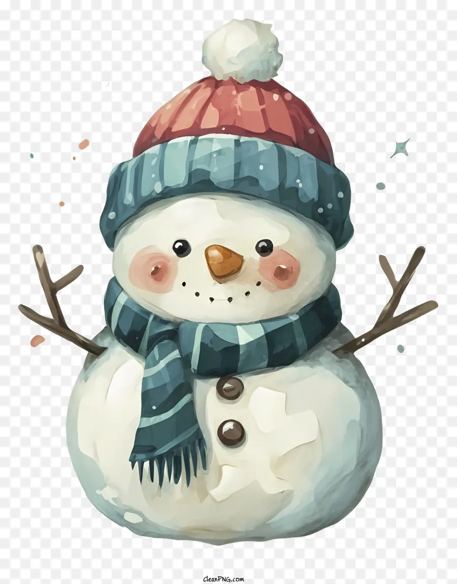 Pupazzo di neve - Snowman felice con carota, cappello e sciarpa
