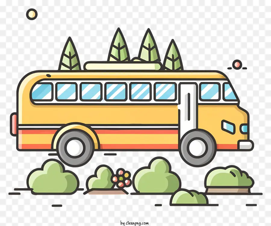 Xe buýt - Xe buýt trường học cách điệu với cây mọc trên đỉnh