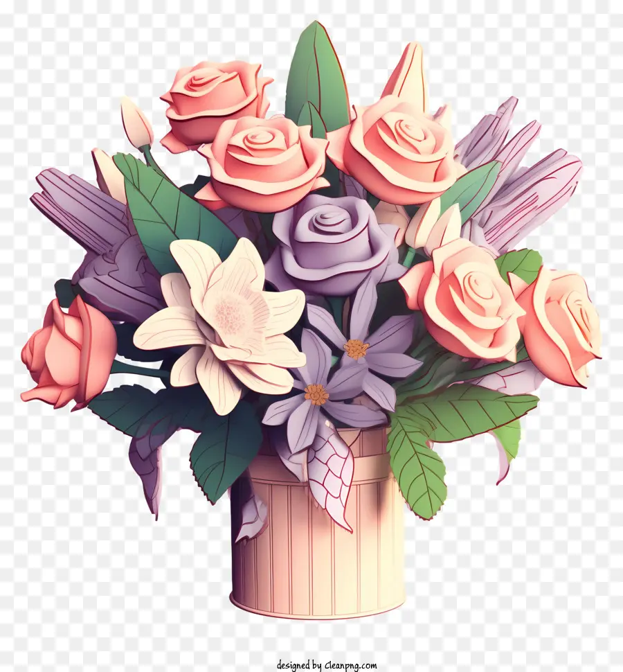 bouquet di fiori - Bouquet di fiori rosa e viola in vaso rosa