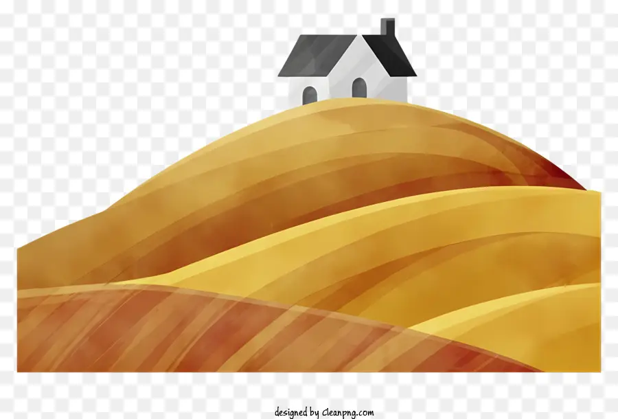 Orange - Kleines weißes Haus auf Orange Hilltop mit Bäumen