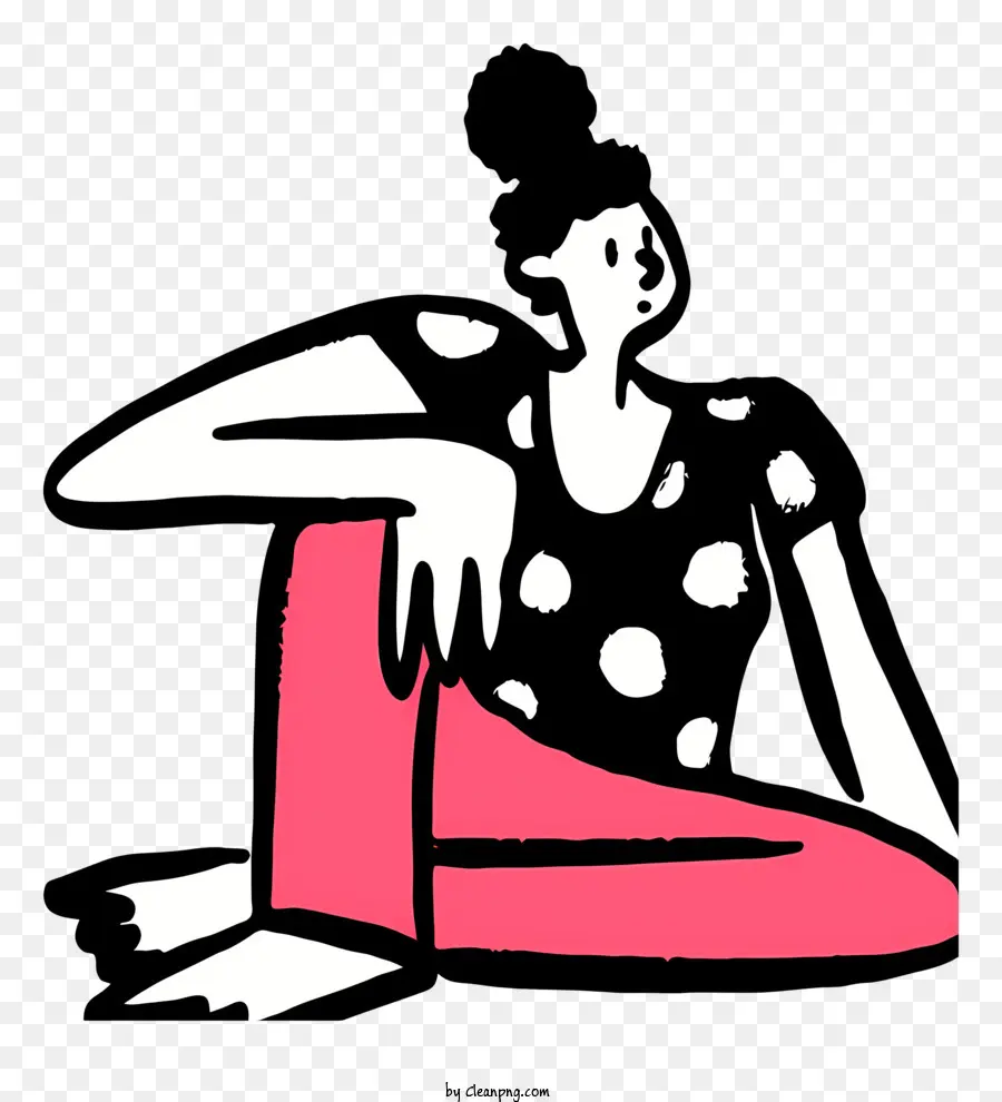 Người phụ nữ ngồi trên sàn tay Lap - Người phụ nữ mặc áo đen và váy màu hồng