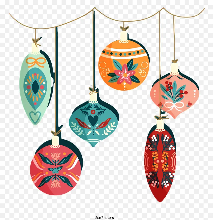 Dekorative Ornamente farbenfrohe Dekorationen Eindringliche Muster Urlaubsdekorationen hängende Ornamente - Farbenfrohe Ornamente, die an Seilstaaten hängen