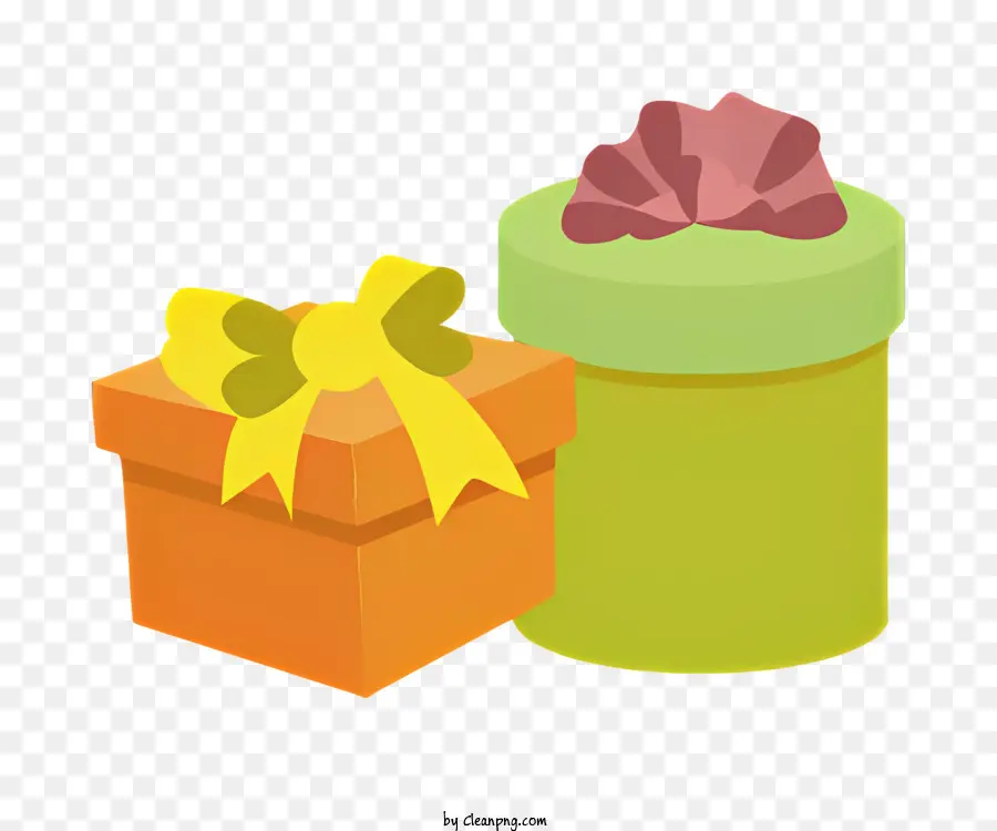 Geschenkboxen verpackte Geschenke bunte Geschenke Bug auf Geschenkbox Grüne und gelbe Geschenkboxen - Farbenfrohe Geschenkboxen mit orange und gelben Bögen