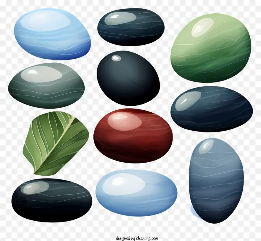 Gestein Steine ​​grüne Blätter naturalistische Textur - Gruppe von Felsen mit grünem, blauem, roten Steinen