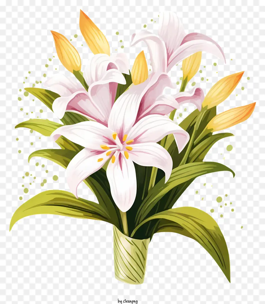 Lông hoa màu trắng Bouquet Centerpiece Lá xanh - Hoa loa kèn trắng tươi trong một bó hoa thực tế