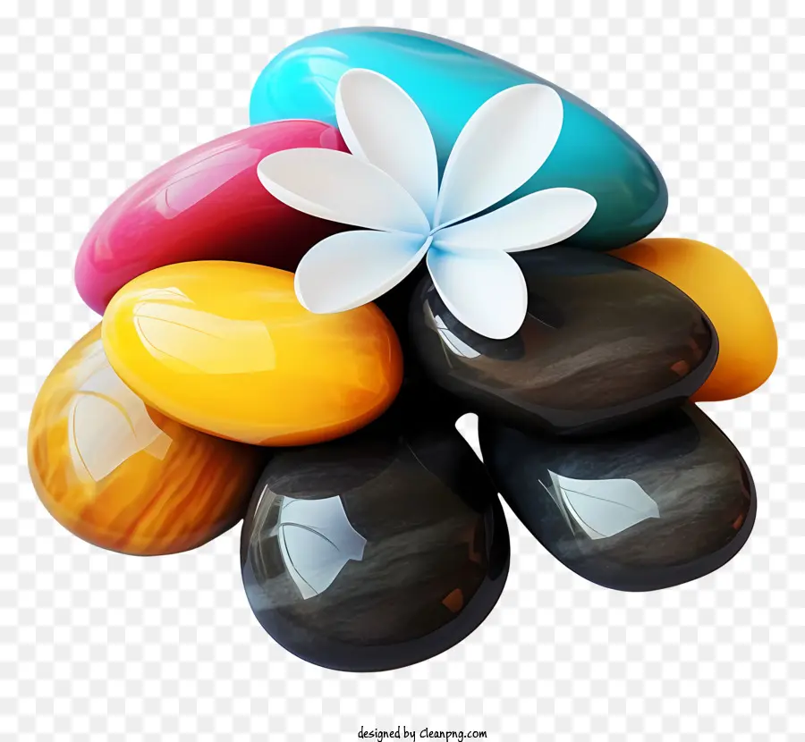 hoa trắng - Những viên đá đầy màu sắc được sắp xếp theo mẫu tròn với hoa