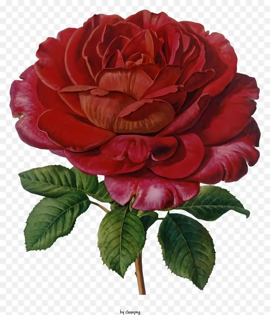 rosa rossa - Rosa rossa parzialmente aperta con foglie verdi