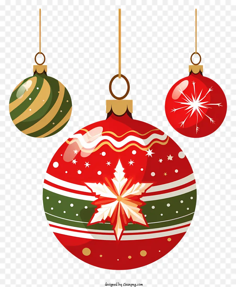 Weihnachtsbaumschmuck - Drei Ornamente mit roten und grünen Farben
