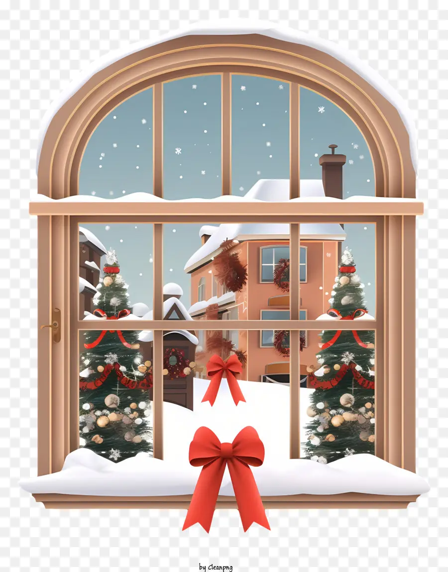 Weihnachtsbaum - Fenster mit Schnee, Weihnachtsbaum, Winterszene
