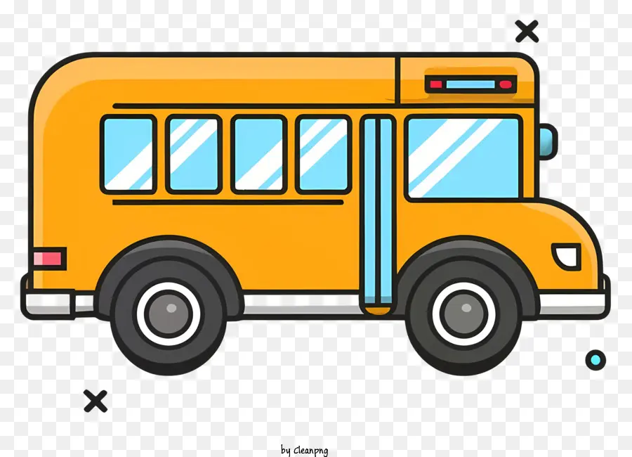 yellow school bus blue body white roof black lining windows