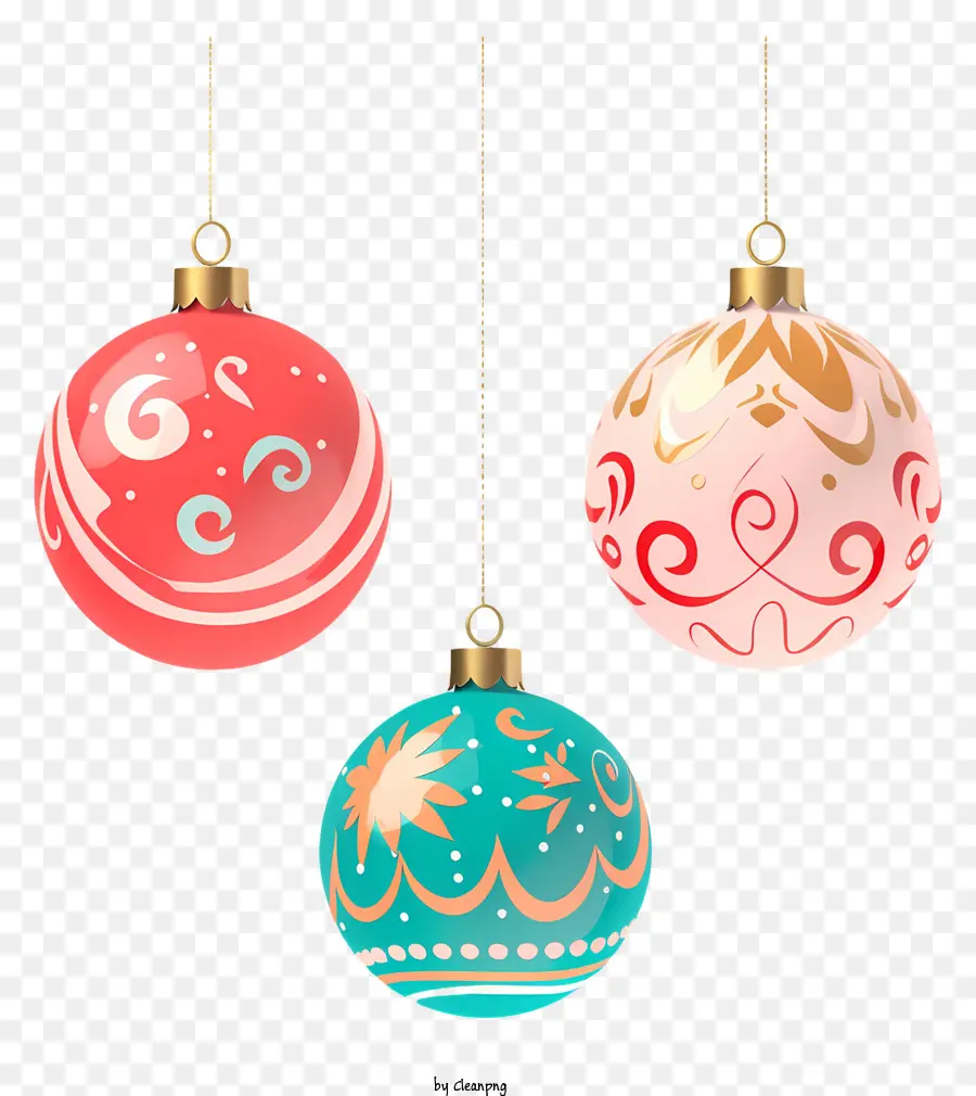 ornamenti di natale - Tre ornamenti natalizi con design intricati sono appesi