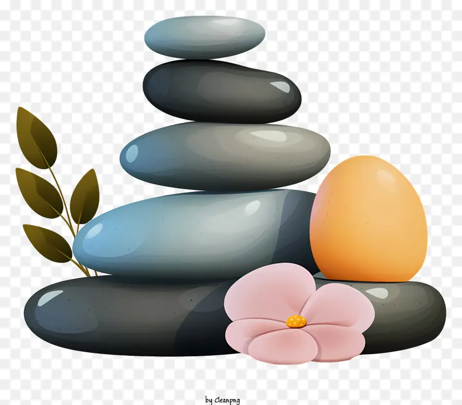 stack of rocks flower on rocks black and white stones light colored flower realistic representation