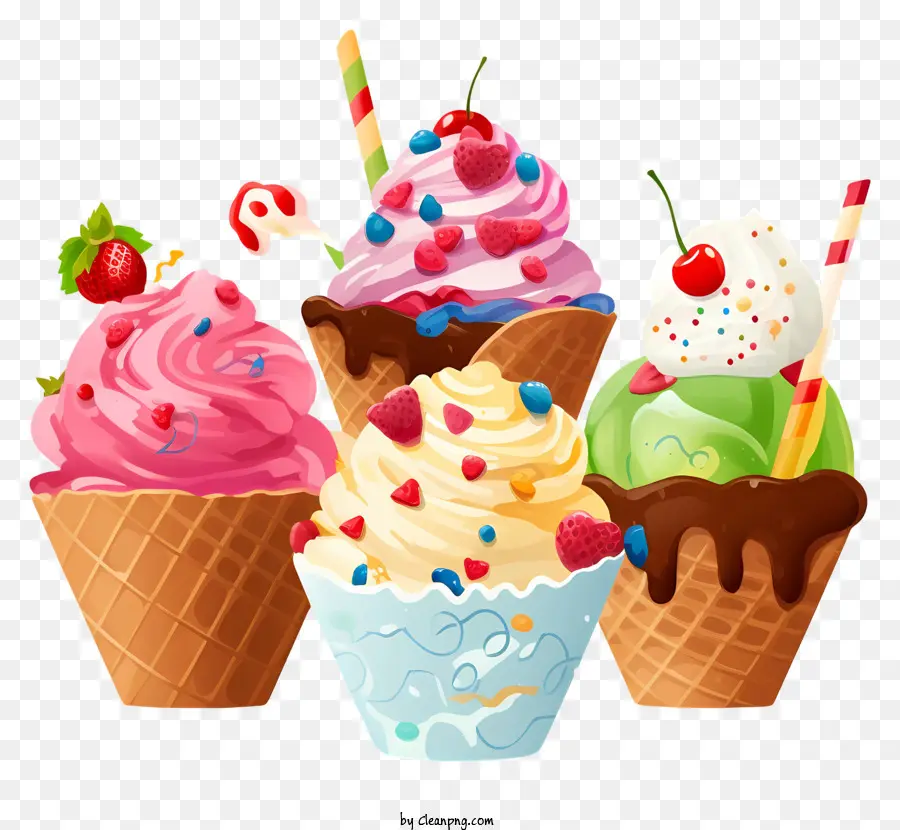 Eiscreme - Eiszapfen mit verschiedenen Geschmacksrichtungen und Belägen